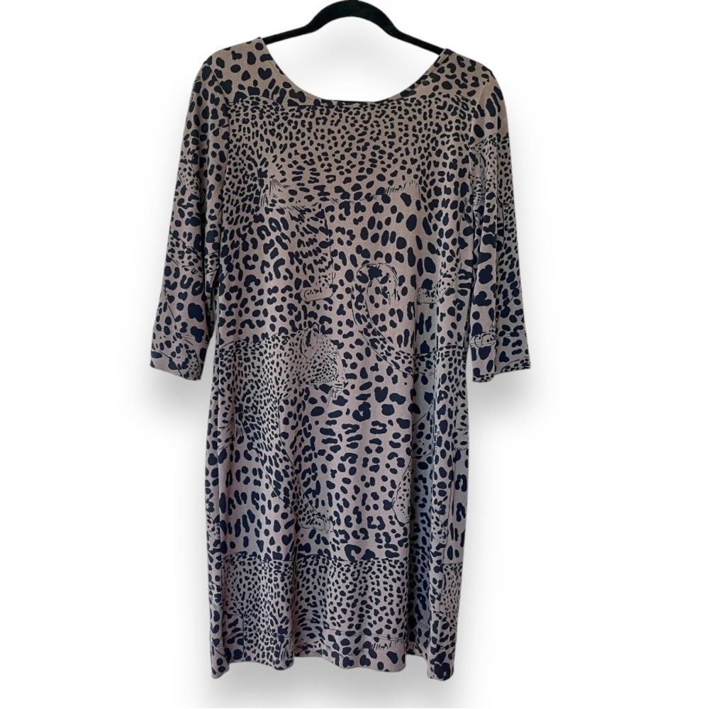 Banana Republic Brown/Black Jaguar Print Scoop Neck 3/4 sleeve Mini Dress